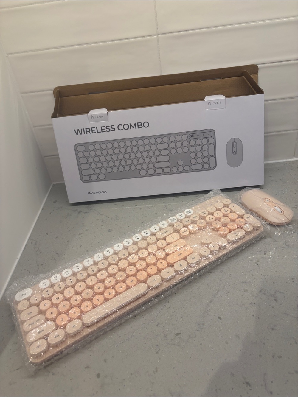 Wireless Home Office Keyboard & Mouse Combo in Peach